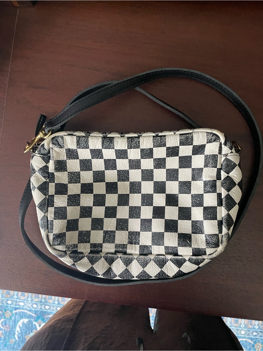 Clare V Black and White Checkerboard Crossbody Bag